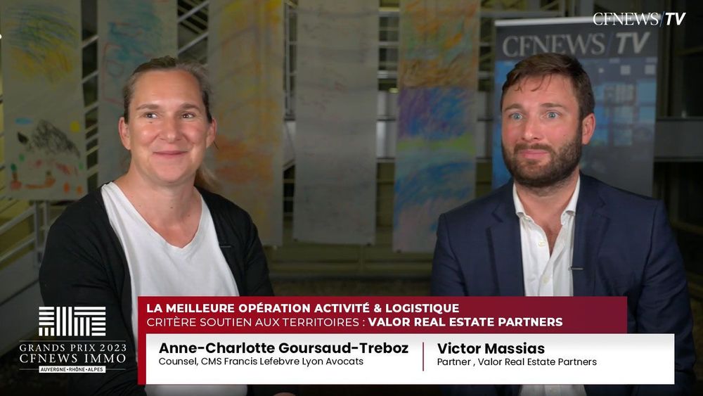 Victor Massias, Valor Real Estate Partners (Lauréat) et Anne-Charlotte Goursaud-Treboz, CMS Francis Lefebvre Lyon Avocats – Prix “meilleure opération Activité & Logistique”