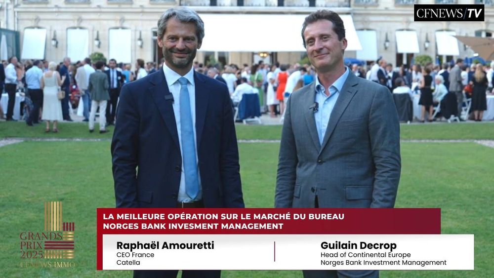 GPCFNEWSIMMO 2025 PARIS -Guilain Decrop, Norges Bank IM (Lauréat) et Raphaël Amouretti, Catella – Prix meilleure opération Bureau