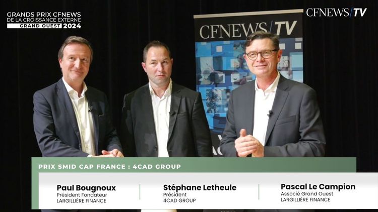 Stéphane Letheule, 4CAD Group (Lauréat), Paul Bougnoux et Pascal Le Campion, Largillière Finance – Prix Smid Cap France