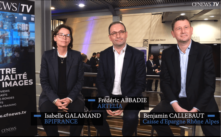 GP CFNEWS AuRA 2025 - Prix Large Cap France : Frédéric Abbadie, Artelia (lauréat), Isabelle Galamand BPI France, Benjamin Callebaut CERA