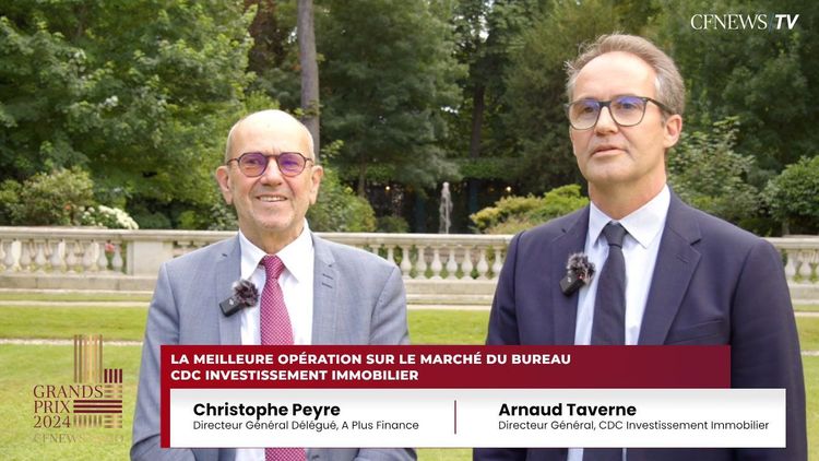 Arnaud Taverne, CDC Investissement Immobilier (Lauréat) et Christophe Peyre, A Plus Finance – Prix “meilleure opération Bureau”