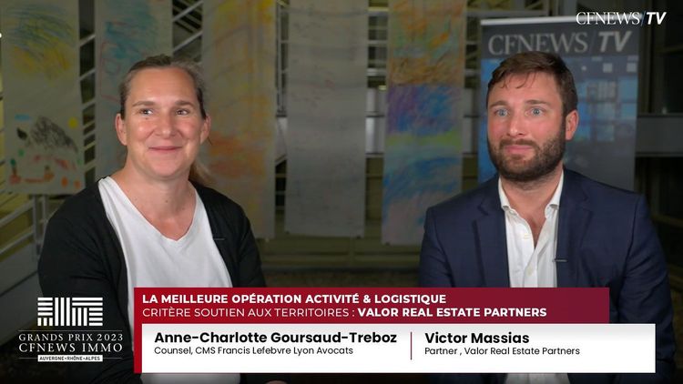 Victor Massias, Valor Real Estate Partners (Lauréat) et Anne-Charlotte Goursaud-Treboz, CMS Francis Lefebvre Lyon Avocats – Prix “meilleure opération Activité & Logistique”