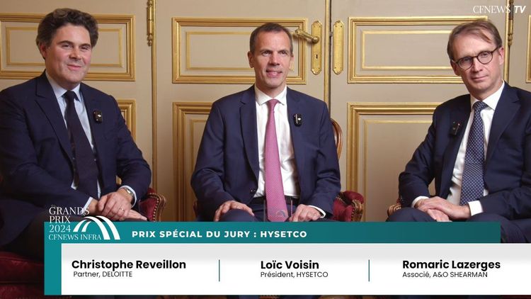 GP CFNEWS INFRA : Loïc Voisin, HysetCo (Lauréat), Christophe Reveillon, Deloitte et Romaric Lazerges, A&O Shearman – Prix Spécial du Jury