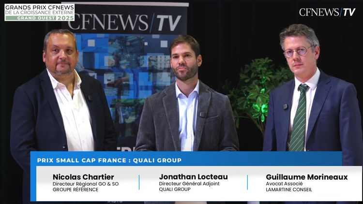 GP CFNEWS Grand Ouest 2025 : Jonathan Locteau (Lauréat), Nicolas Chartier et Guillaume Morineaux, Prix “Small Cap France” pour Quali Group
