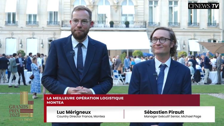 GPCFNEWSIMMO 2025 PARIS – Luc Mérigneux, Montea (Lauréat) et Sébastien Pirault, Michael Page – Prix meilleure opération Logistique
