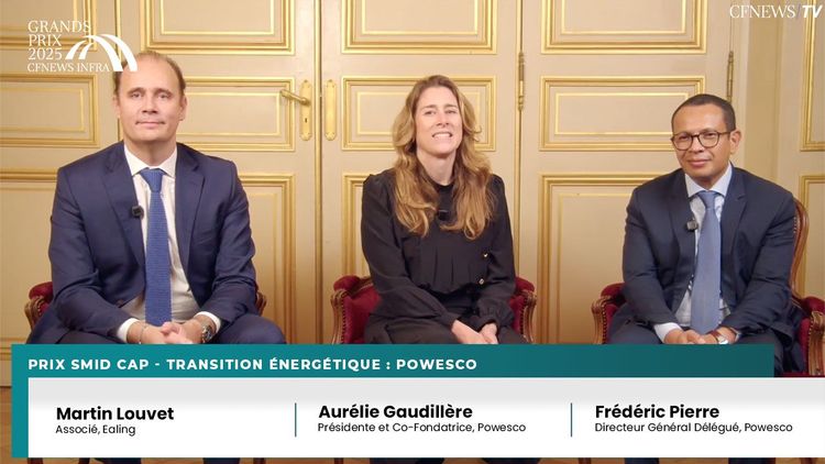 GP CFNEWS INFRA 2025 : Aurélie Gaudillère, Powesco (Lauréat) et Martin Louvet, Ealing Executive Search- Prix smid cap transition énergitique