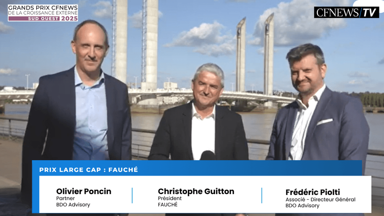 GP CFNEWS Sud-Ouest 2025 : Christophe Guitton (Lauréat), Olivier Poncin, Frédéric Piolti, Prix “Large Cap” pour Fauché