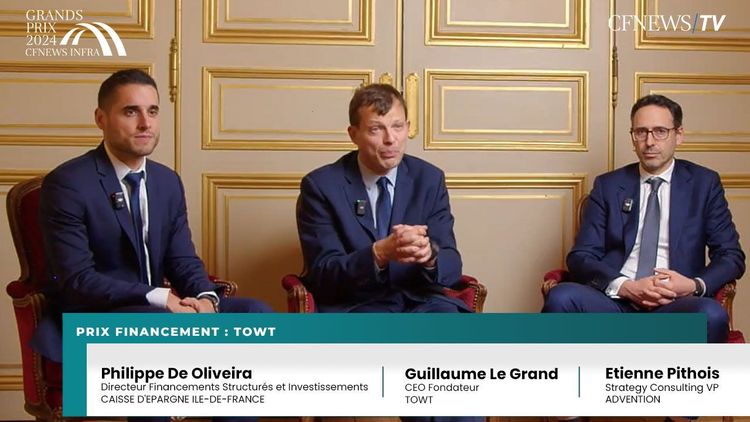 GP CFNEWS INFRA : Guillaume Le Grand, TOWT (Lauréat), Philippe De Oliveira, CEIDF et Etienne Pithois, Advention – Prix Financement