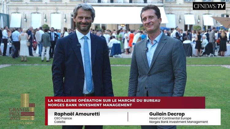 GPCFNEWSIMMO 2025 PARIS -Guilain Decrop, Norges Bank IM (Lauréat) et Raphaël Amouretti, Catella – Prix meilleure opération Bureau